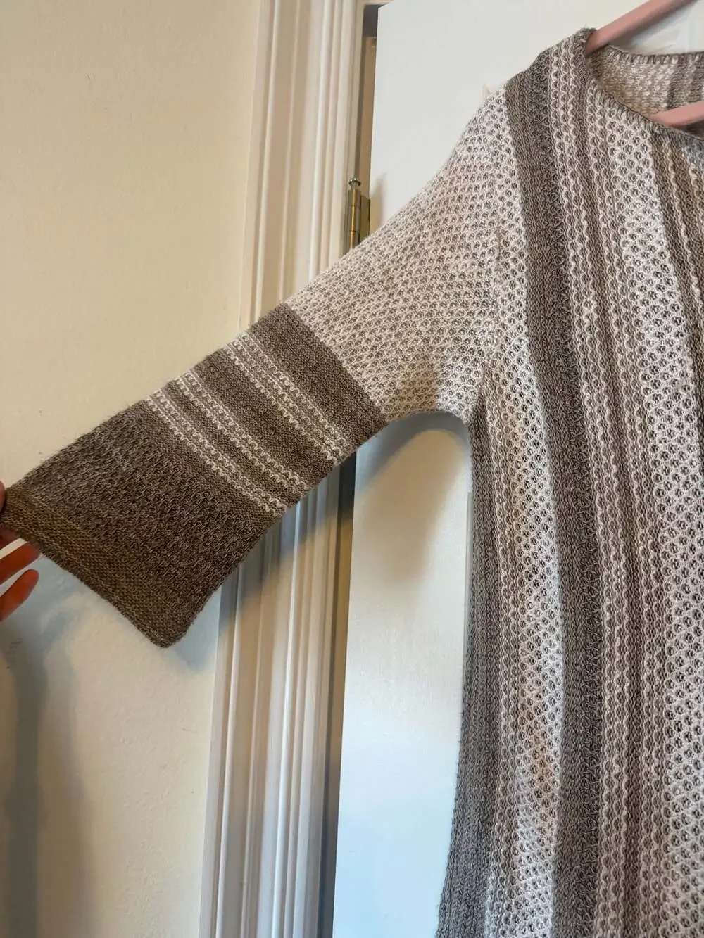 Christopher & Banks Petite Striped Knit Tunic Sweater with Lace-Up Neckline